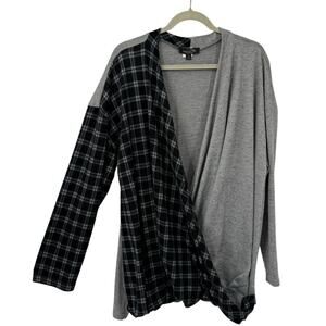 Suzanne Metro 4X Faux Wrap Top Gray Black Plaid Long Sleeve Pullover